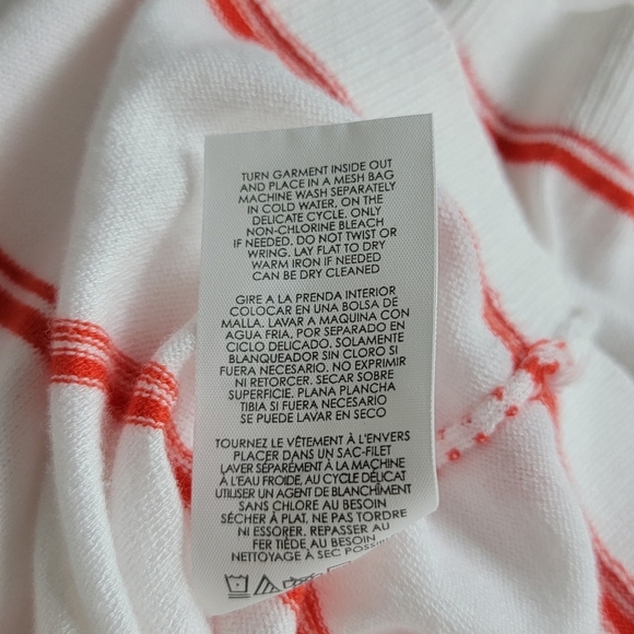 CAbi Orange And White Striped Stroll Long Open Face Cardigan/Duster Sweater Sz M - Picture 16 of 16